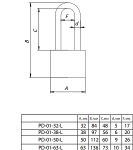 Замок навесной PD-01-32-L "Апекс" #171873